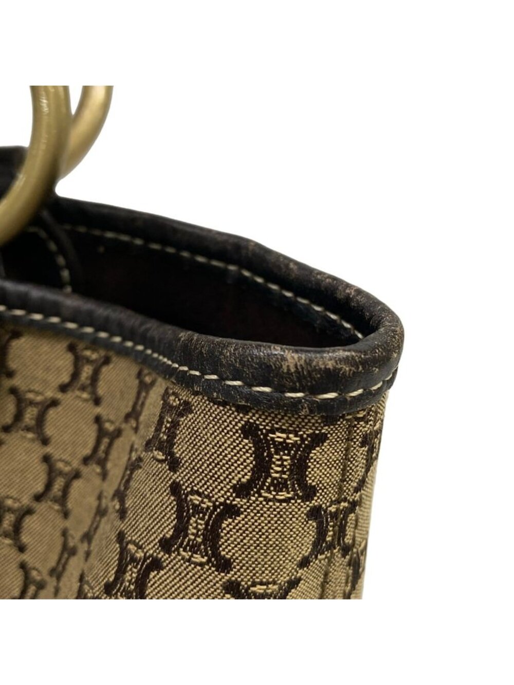 Celine Tote Macadam Pattern Dark Brown Beige Leather - Picture 13 of 15
